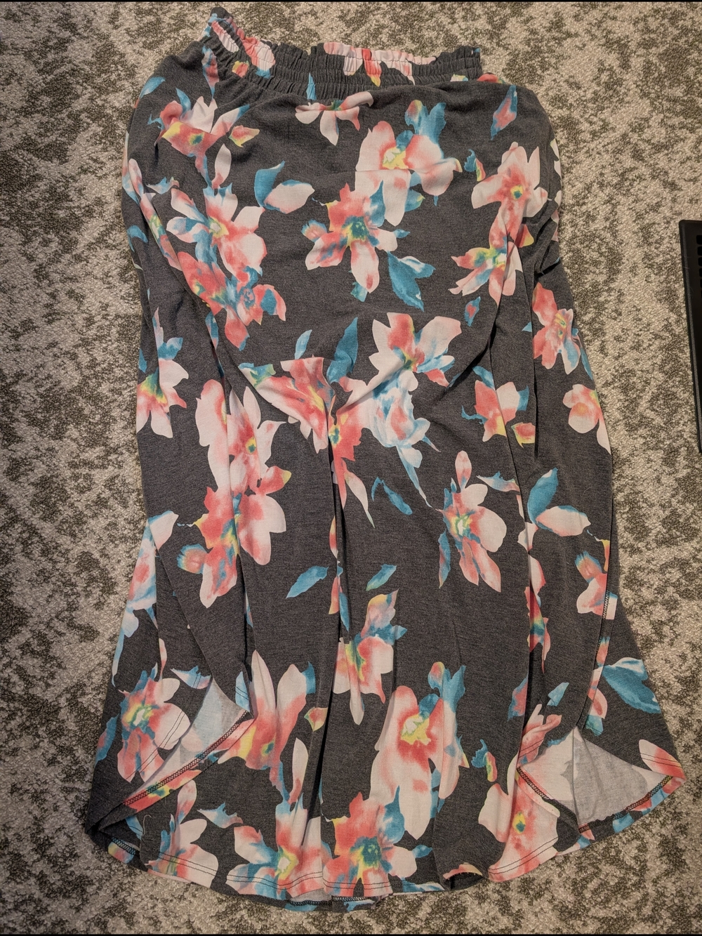 Floral Maxi Skirt in Charcoal with Pink & Teal Blooms